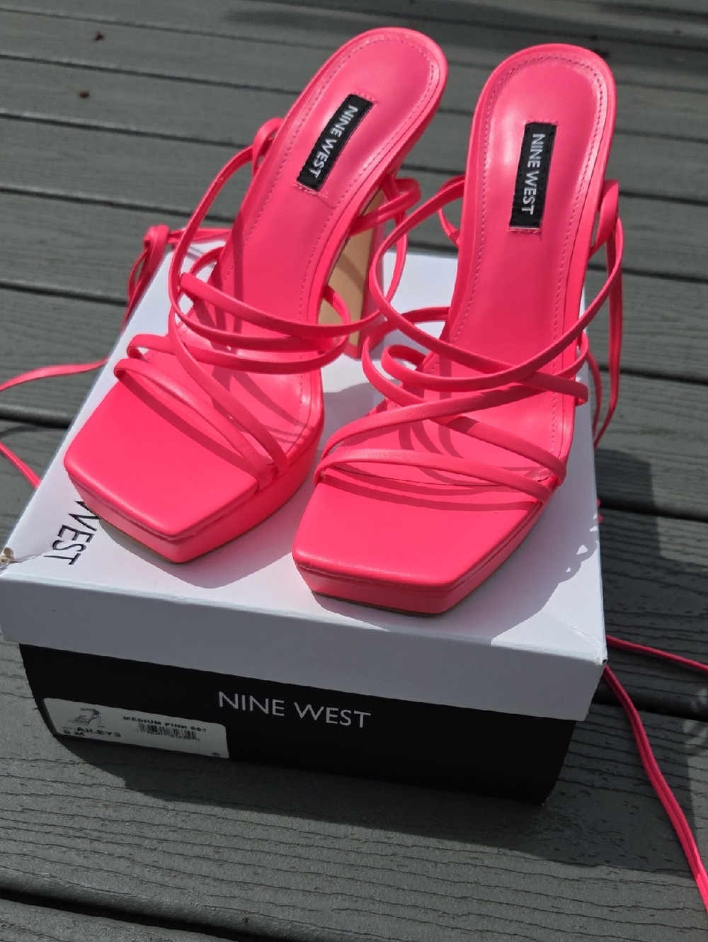 Nine West Hot Pink Strappy Square-Toe Heels